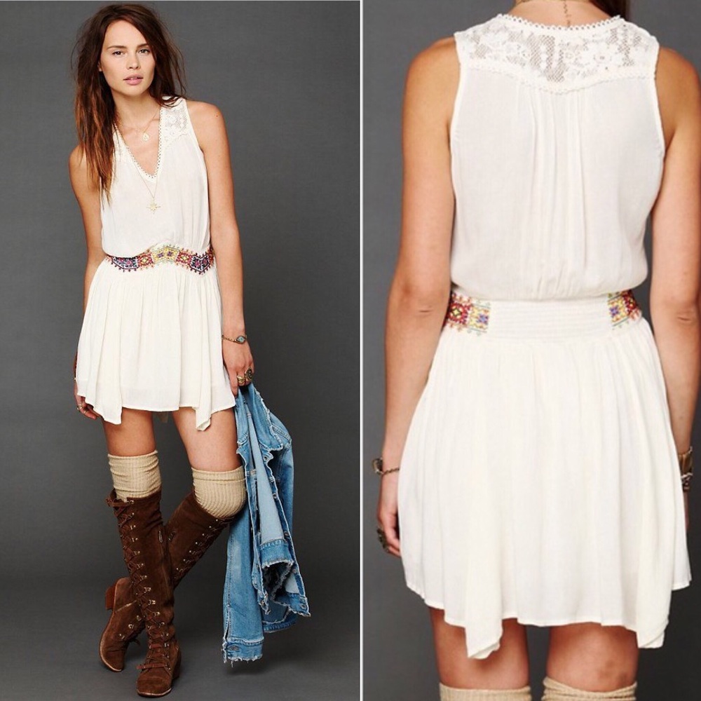 Free People Ethnic Embroidered Waist Dress, EUC